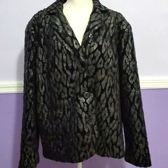 HOST PICK Bamboo Traders Black Leopard Print Boxy Long Sleeve Jacket - Picture 1 of 9